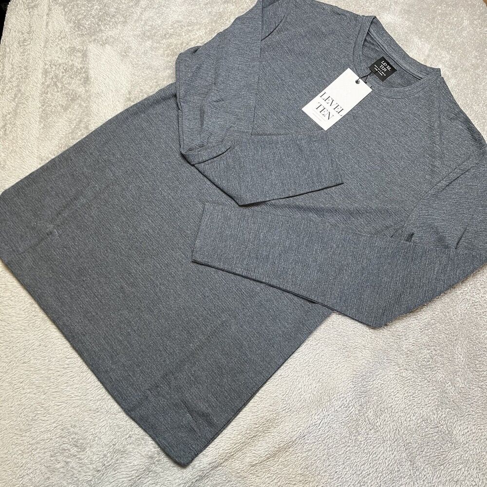 Level Ten Mens charcoal Gray Long Sleeve Knit Shirt Mens Size S New With Tags